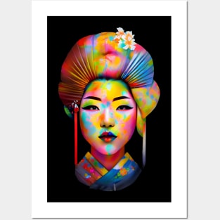 Rainbow colors geisha girl head Posters and Art